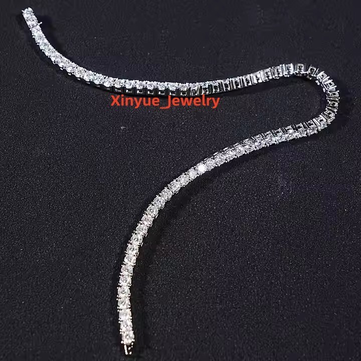 SICGEM INT High Quality 925 Sterling Silver 3Mm 5Mm Hiphop Mounting Vvs Moissanite Diamond Tennis Chain Bracelet Necklace