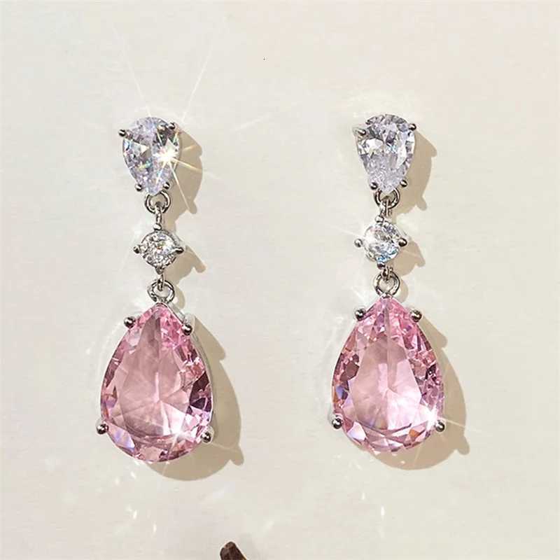 80s Temperament Sweet Pink Pear Cubic Zirconia Drop Earrings Women Engagement Party Exquisite Ear Accessories Fashion Jewelry XJ250718