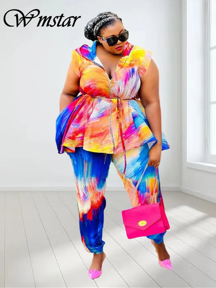 Wmstar Plus Size Women Clothing Two Piece Set Hoodies Tie Dye Casual Loose Top and Pants Matching Suit Wholesale Drop 250714