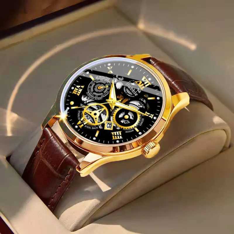Mens Watch Brand Trendy Original Sport Luminous Waterproof Roman Hollow Leather Strap Mens Fashion Quartz Clock Watches gift W250718