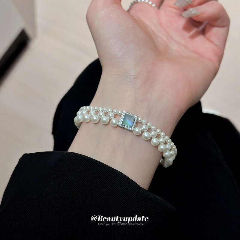 Real Gold Plated Gradient Zircon Pearl Braided Necklace French Style High-end Clavicle Chain Elegant Fashion Choker