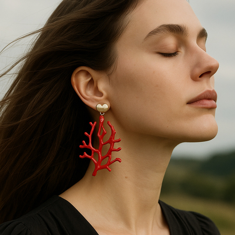 Beach Large Coral Shape Drop Earring Statement Red Resin Ocean Inspired Drop Dangle Jewelry for Women Lady wedding dress boho style