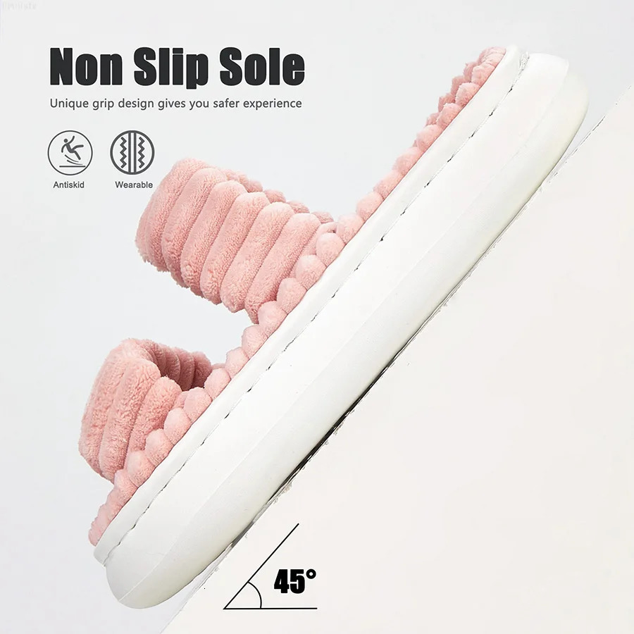 Women Home Slippers Warm Plush Ladies Fluffy Shoes Cozy Open Toe Indoor Fuzzy Slides Bottom Non-Slip Bedroom Slippers 250716
