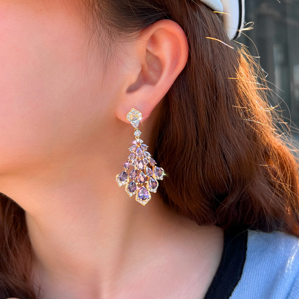2025 Choucong Brand Dangle Earrings Vintage Jewelry 18K Gold Fill Water Drop Amethyst Cubic Zircon CZ Diamond Party Eternity Women Weddng Earring For 
