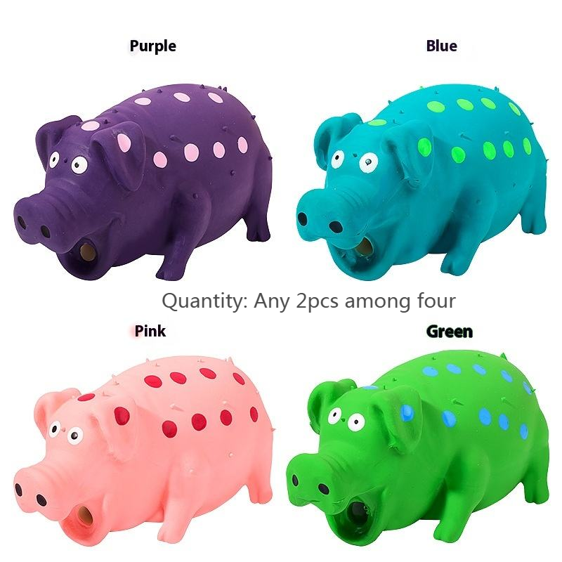 Latex Chewing Pig Dog Toys Bite-Resistant Grunting Oinks Squeaker Pet Teeth Cleaning Supplies Interactive Toys Dog Accessories 2pcs/Pack