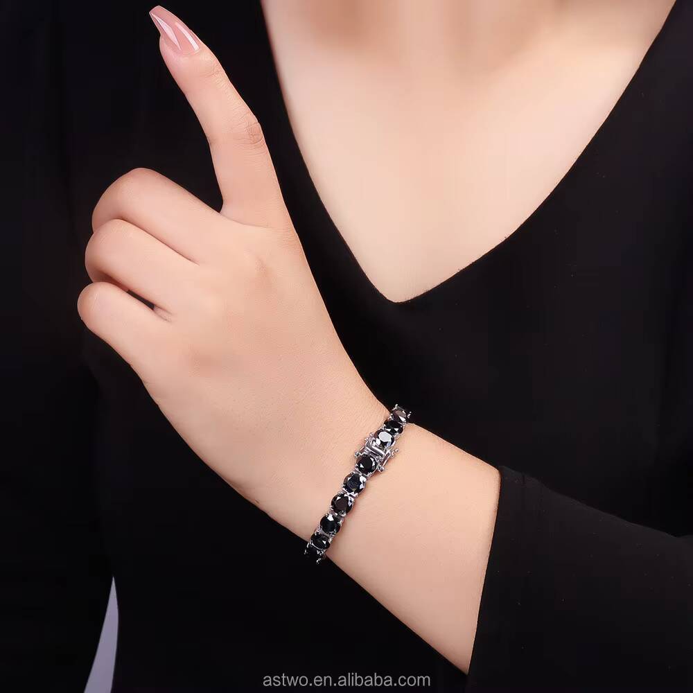 VVS 2mm-6.5mm 925 Sterling Silver Bracelet Mens Womens Bracelet Black Moissanite Tennis Bracelet Men