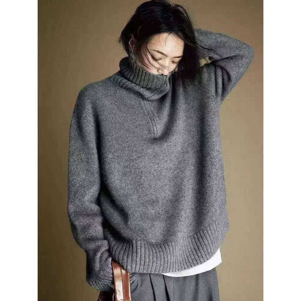Loose Casual Sweater Women Lapel Zipper Autumn Winter Jumpers Knitwear Soft Warm Tops Femme Comfortable Pullover Turtleneck 2024 MDNG