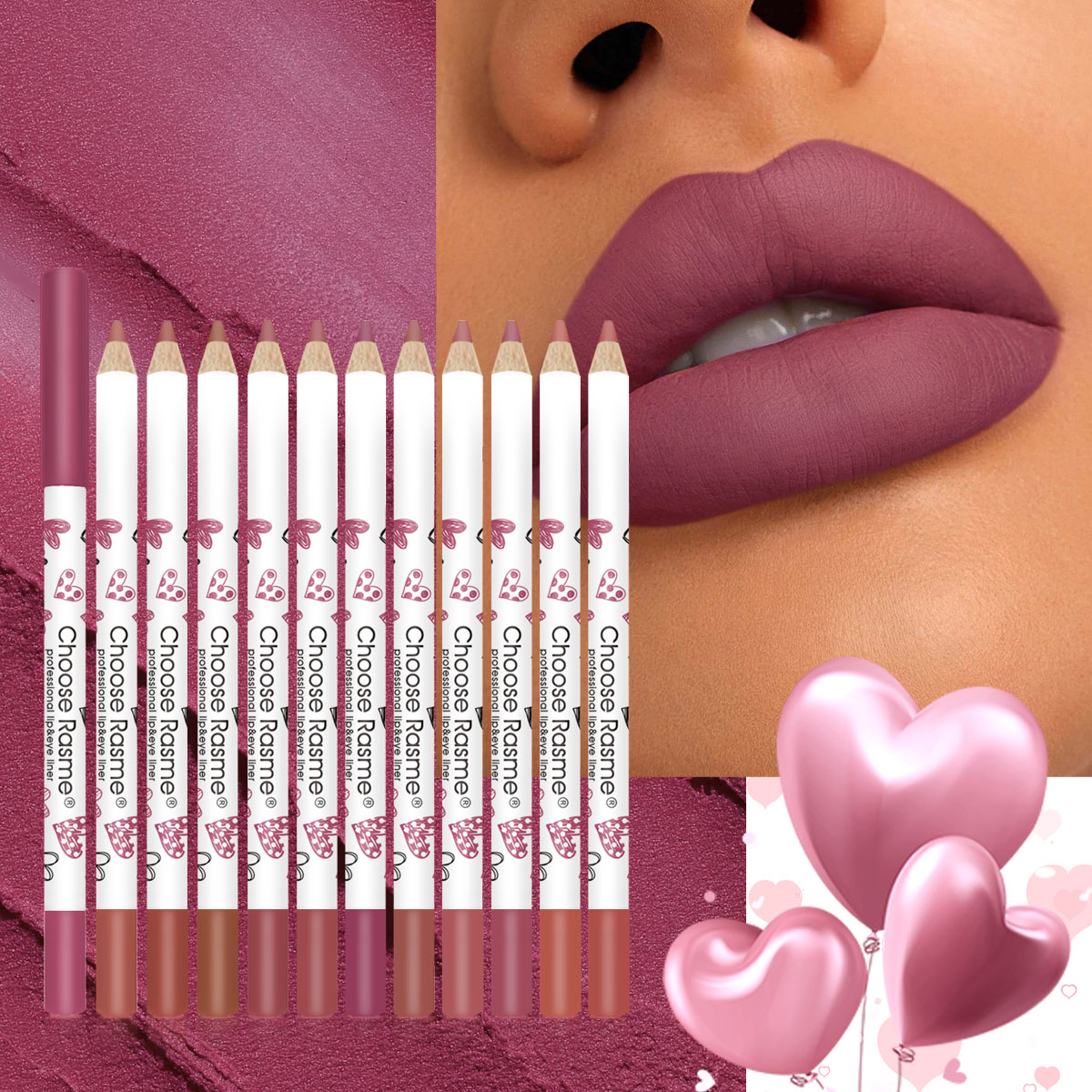 Choose Rasme 12PCS Heart-Shaped Lip Liner Set - Waterproof Matte Lip Pencils, Cute Love Design Long Lasting Lipstick Outline Makeup Kit
