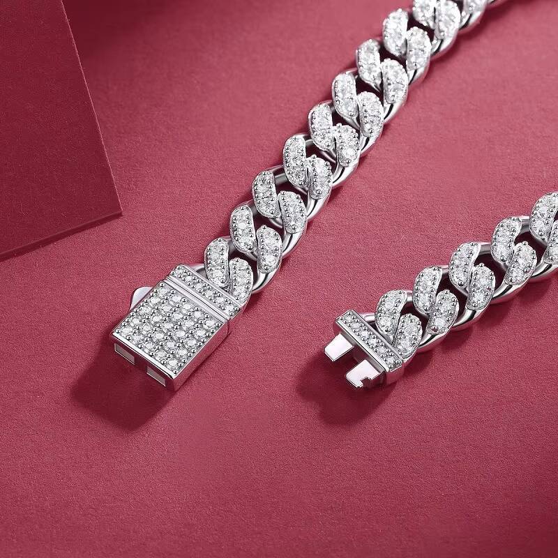 Pass Diamond Tester 8mm 925 Sterling Silver White Gold Plating Set 3ct VVS Moissanite Diamonds Cuban Link Bracelets for Men