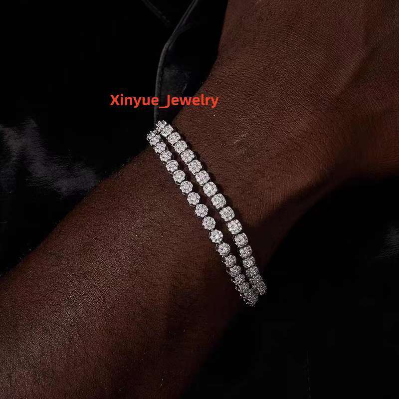 Qianjian Wholesale Moissanite Diamond White Gold Plated 2mm Bracelet Bangle Charms for Men