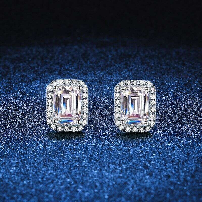 S Sterling Sier for Women Rectangular Radiant Group Emerald Cut D Color Moissanite Earrings e34