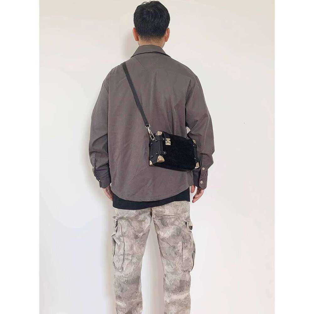 Suede Box Unisex Motorcycle Rivet Square Niche Design Handbag Crossbody Bag For Women