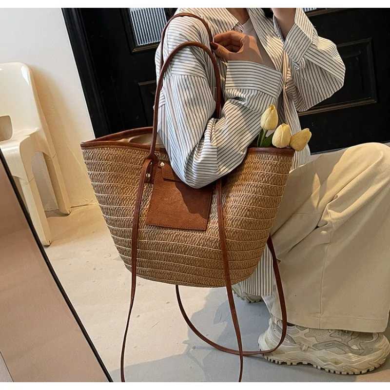 Summer Str Shoulder Bag Women Hanabags Fashion Woven Crossbody Bags Large Capacity Totes 4 Shoulder Strap Travel Beach Bags Y250719