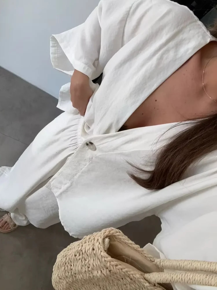 Solid Cotton Linen Loose Pants Set Women Casual Full Sleeve V-neck Buttons Top Wide Leg Pants 2025 Lady High Street Outfits 250715