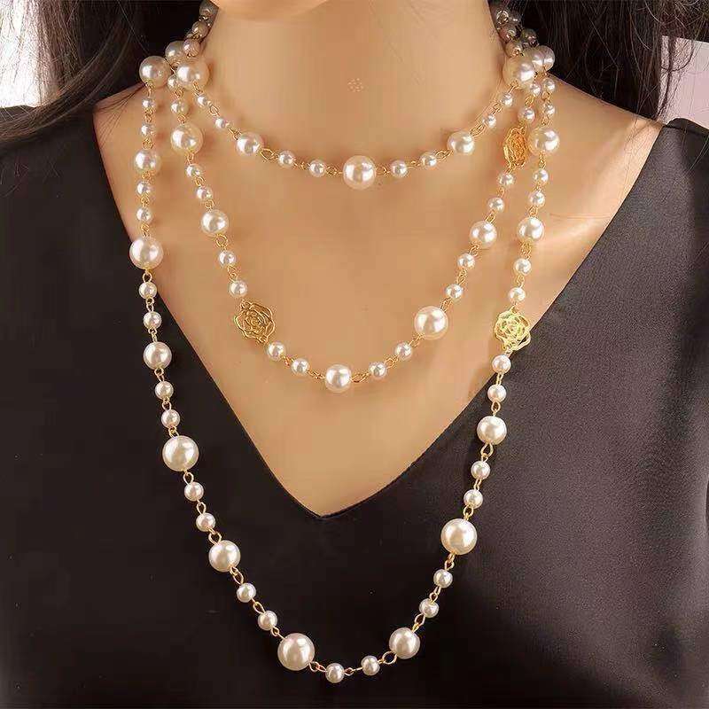 Light Autumn Winter Multi-layer Women's Sweater Chain Pearl Necklace Trendy Niche Accessories