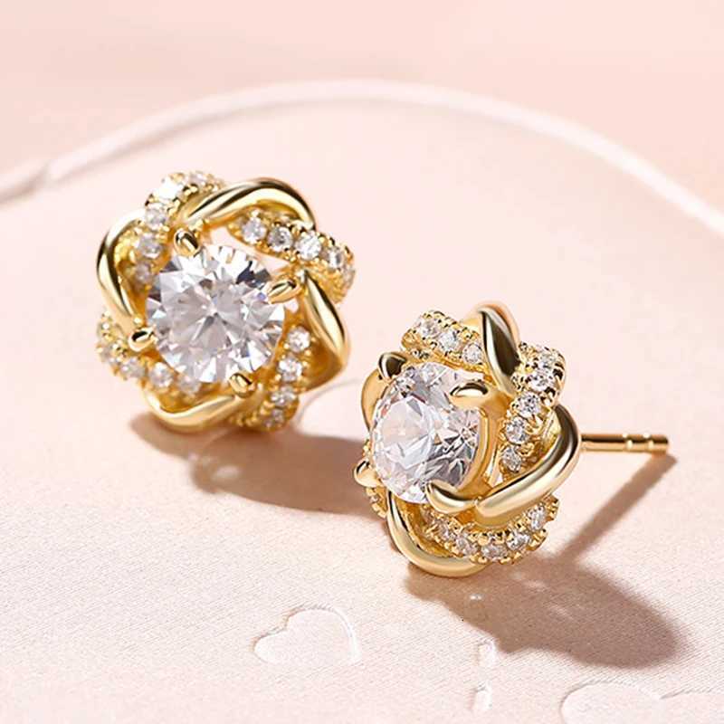 844 Dainty Gold Color Cubic Zirconia Stud Earrings for Women Fashion Contracted Design Bridal Wedding Earrings Luxury Jewelry XJ250718