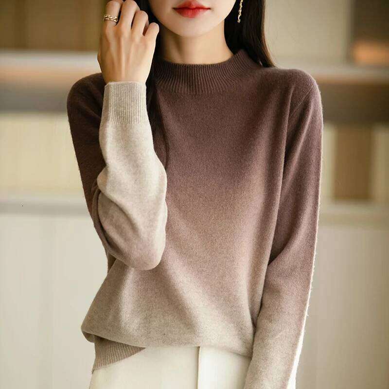 Turtleneck New Women Sweater Knitted Simple Soft Top Loose Casual Keep Warm Gradient Color Knit Pullover Basic Female Sweaters MDNG