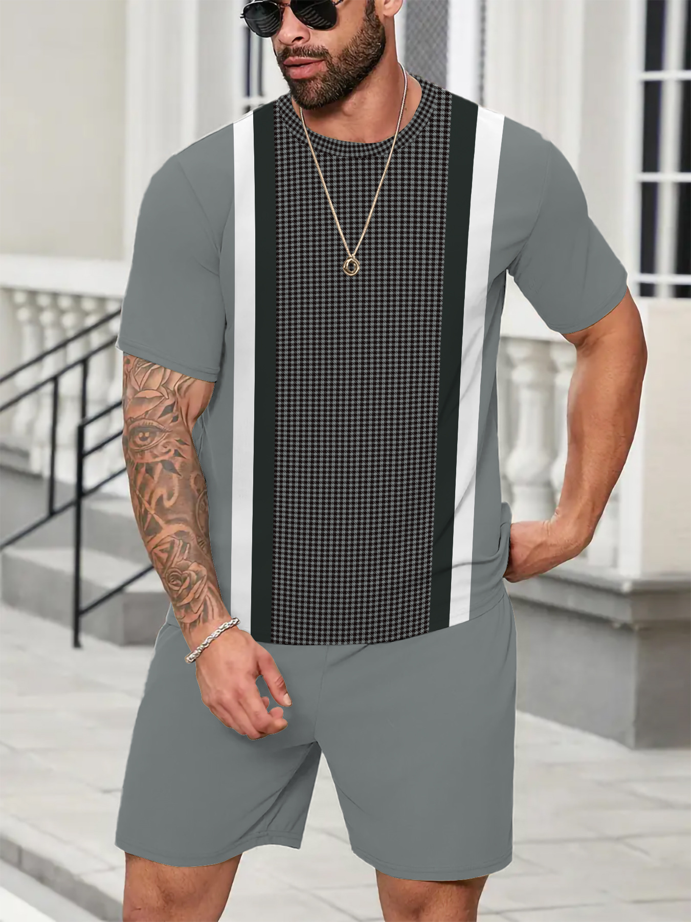 Designer tracksuit man set men sportswear fitness print loose short sleeve shorts 2 in 1 outdoor casual daily wear tracksuits vintage