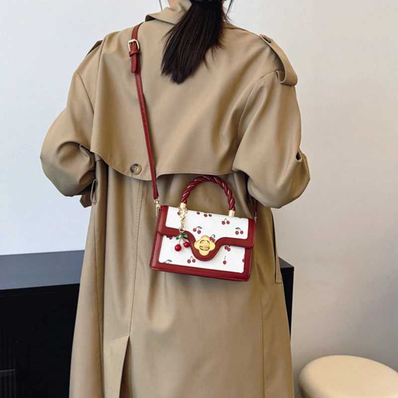 Fashion Cherry Print Top-Handle Bag Ladies Sweet Crossbody Bag Luxury Brand Small Square Bag 2024 Women High Quality Sling Purse Y250719