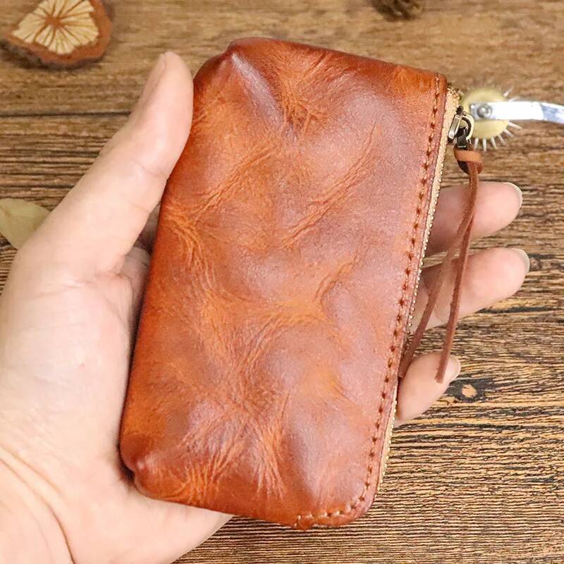 Genuine Leather Men's Vintage Coin Purse Money Bag Zipper Small Pocket for Men Women Short Wallet with Card Holder