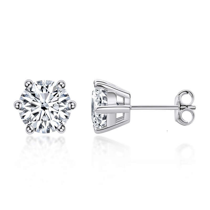 Classic Six-Prong D Color Moissanite Stud for Women, Sterling Sier Gold-Plated Earrings