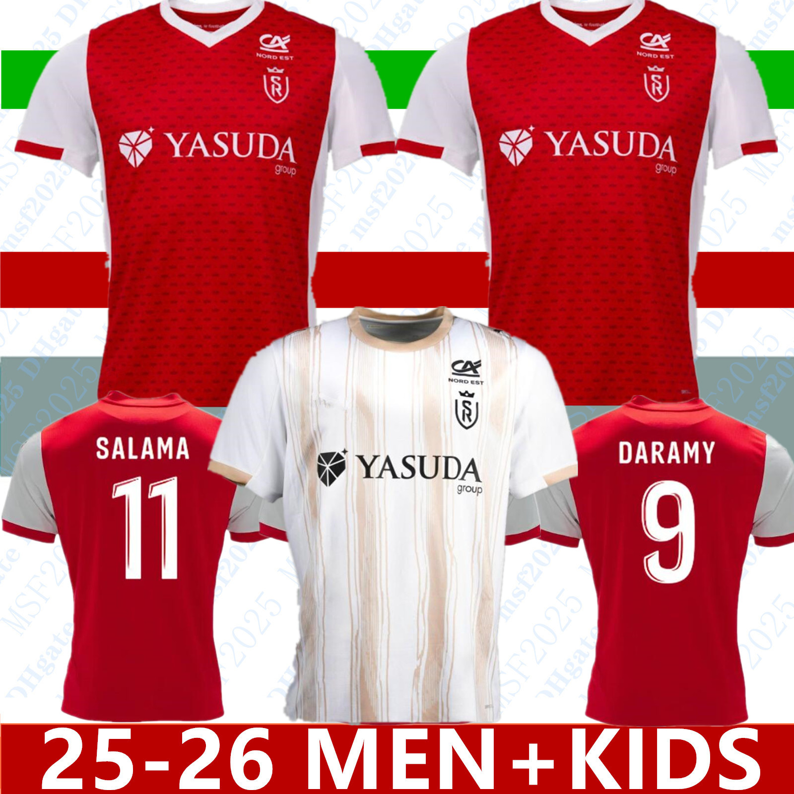 25 26 Stade de Reims Mens Soccer Jerseys AGBADOU ITO DARAMY SALAMA NAKAMURA O.DIAKITE DIAKHON DE SMET OKUMU Home 2025 2026 Football Shirt Adult Uniforms