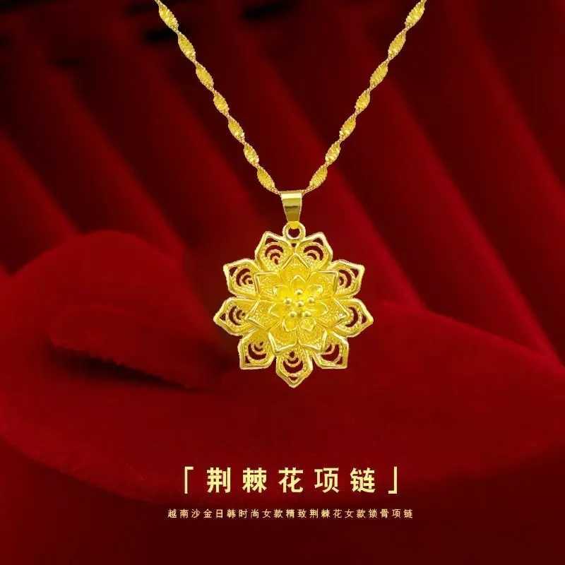 Best Selr 18K Gold AU750 Wens Water Wave Necklace Lotus Pendant Dainty Clavic Chain Party Daily Fashion Gift Jewelry W250718