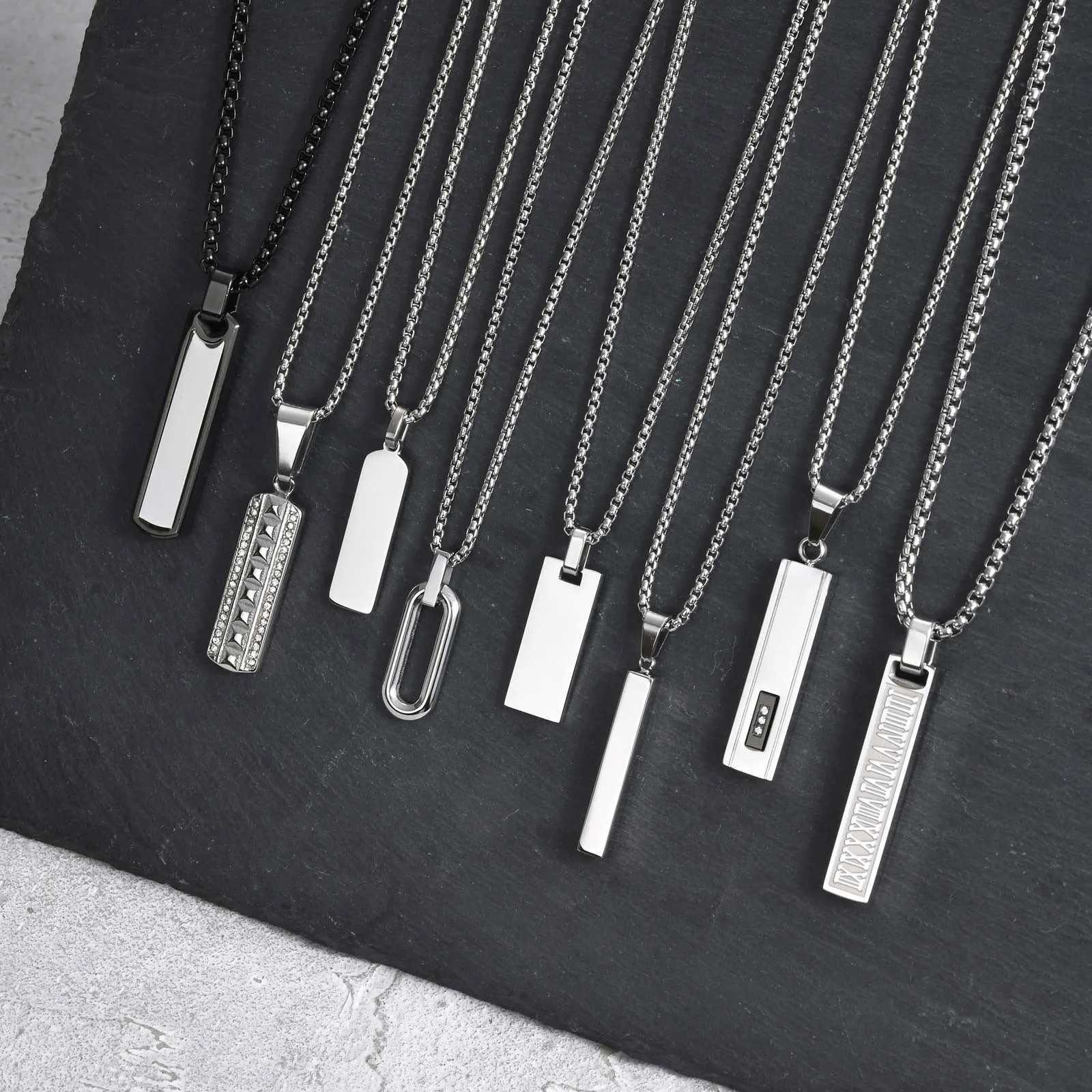 Vnox Mens Silver Color Bar Necklaces Geetric Stainss Steel Pendant with Box Chain Minimalst Metal Jewelry Gift for Him W250718