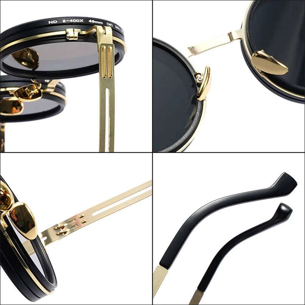 KLASSNUM 9-level Adjustable Dimming Glasses Punk Round Fishing Driving Sunglasses UV-Anti Polarized Men ND Filter Eyewear