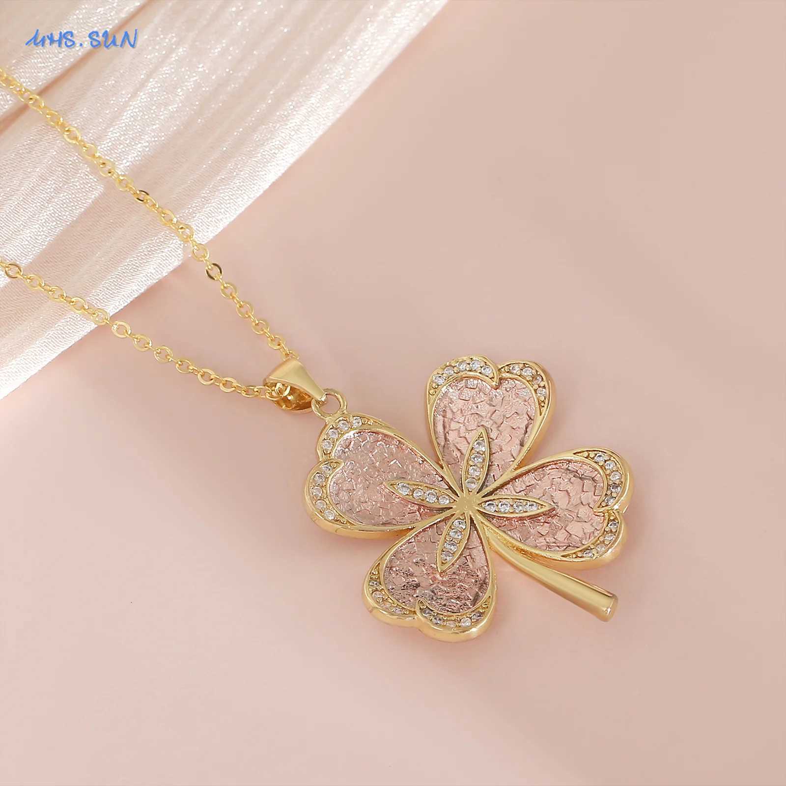 MHS.SUN Exquisite Lucky Four-af Pendant Necklace for Wen New Rantic Floral Plant Clavic Chain Jewelry Gift W250718