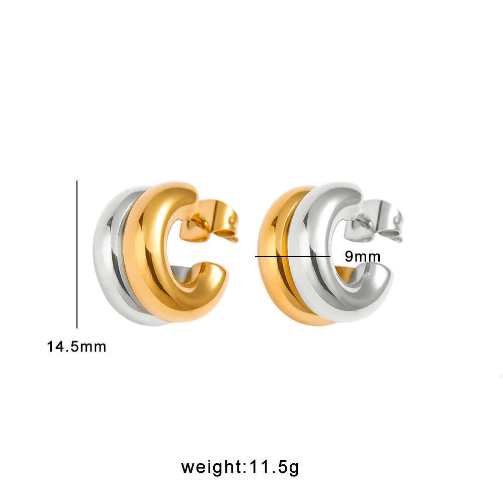 Summer Hot Sale Fashion Stainless Steel Gold and Sier Two-tone Conch Stud C-shaped Round Earrings for Women