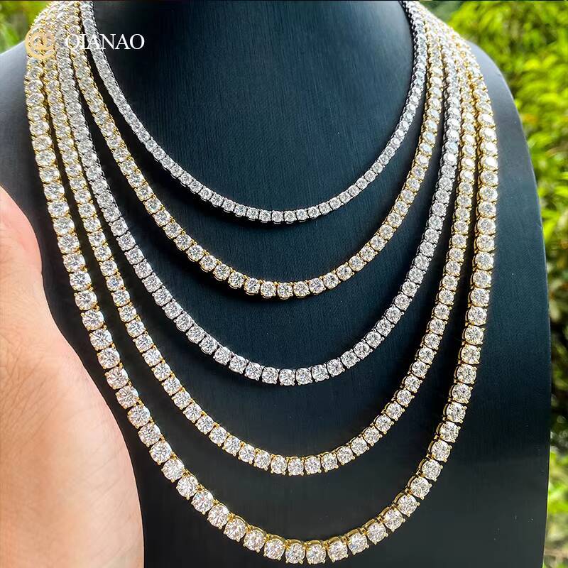 Fine Jewelry Necklace 925 Silver Iced Out Tennis Chain 3mm Gold Plated GRA Certification D Color Vvs Moissanite Diamond Necklace