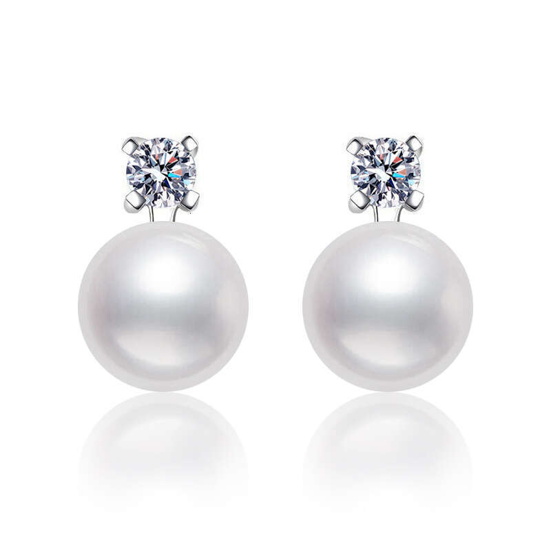 Korean Version Princess Diana Style S Pure Sier for Women Simple Natural Pearl Moissanite Stud Earrings 05b