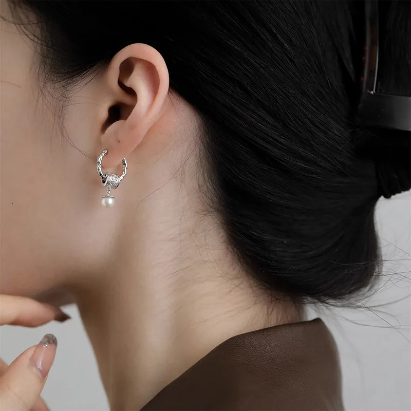 Trendy 925 Silver Drop Earrings Hoop Pearl Leaf Vintage Irregular For Women Girl Gift Fashion Jewelry Dropship Wholesale 250715