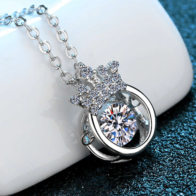 Moissanite S Pure Sier Necklace Dynamic Crown Beating Heart Qixi Valentine's Day Gift a3c
