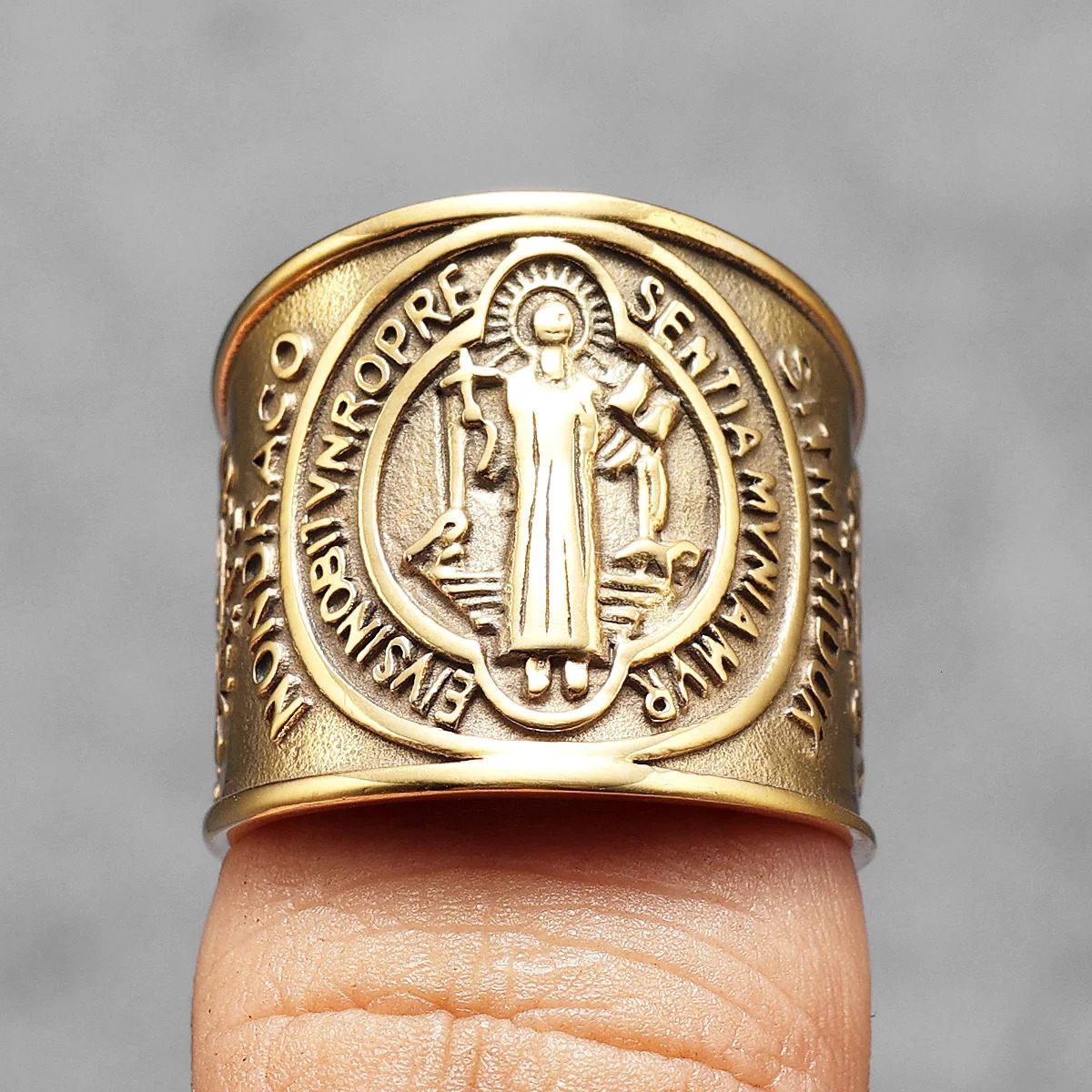 Saint Benedict Exorcism Amulet Men Rings Stainless Steel Women Jewelry Punk Rock Cool Stuff Fashion Accessories Gift Wholesale 250717