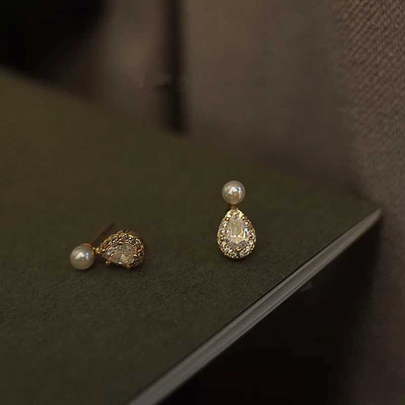 925 Sterling Silver 14K Gold Plated Pearl Stud Earrings Water Drop Shiny Zircon Morning Dew Earrings for Women Wedding Jewelry XJ250718