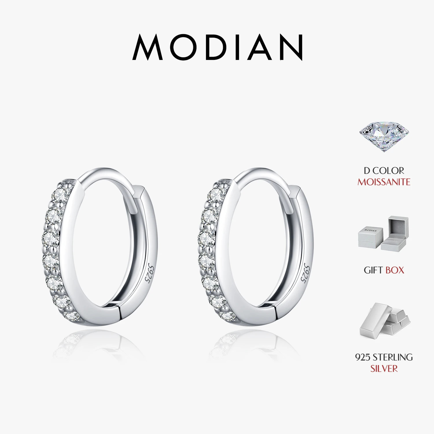 MODIAN D Color Sparkling Earrings 925 Sterling Silver Classic Shining Circle Hoop Earrings For Women Fine Jewelry 250716