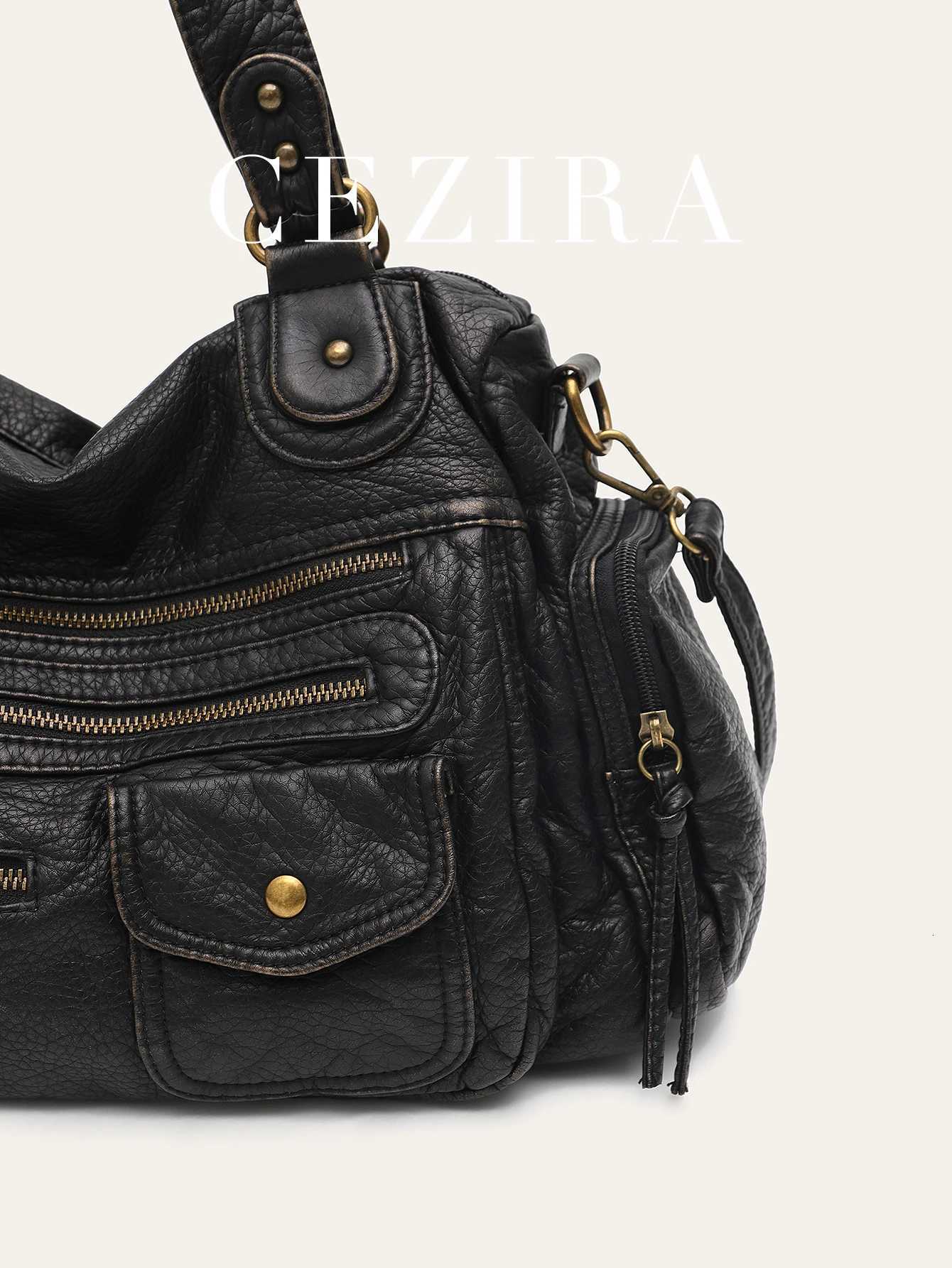 Vintage Wen Unisex B-off Color Wed PU Vegan Leather Zip Pockets Shoulder Crossbody Bag Large Casual Daily Travel Y250718