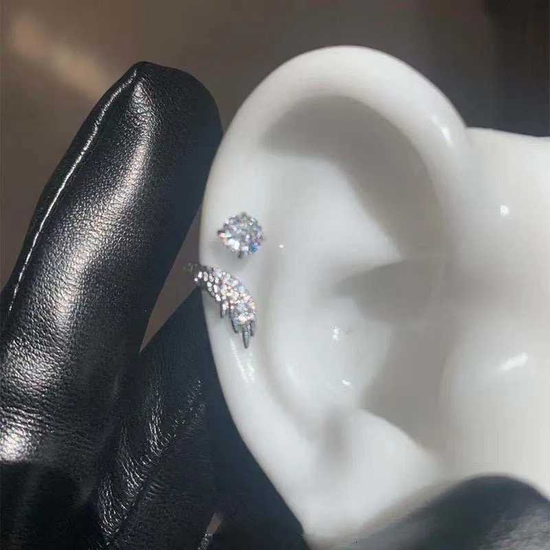 Fashion Zircon Wing Ear Bone Nail for Women Luxury Silver Color Metal Shiny Crystal Temperament Earrings Wedding Jewelry Gifts XJ250718