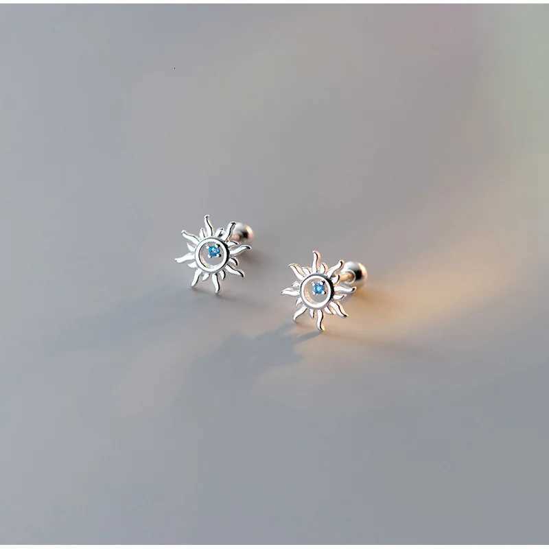 925 Sterling Silver Blue Zircon Sun Small Stud Earrings For Women Piercing Elegant High Fine Jewelry Best Seller XJ250718
