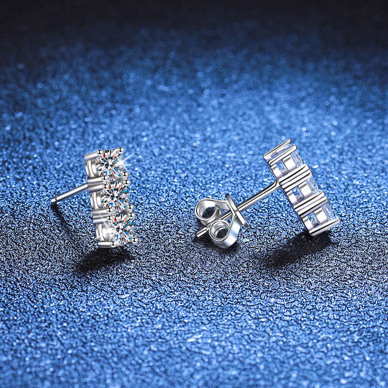 Live S Pure Sier Simple Korean Style Three Princess D Color 1.2 Carat Moissanite Earrings 3e7