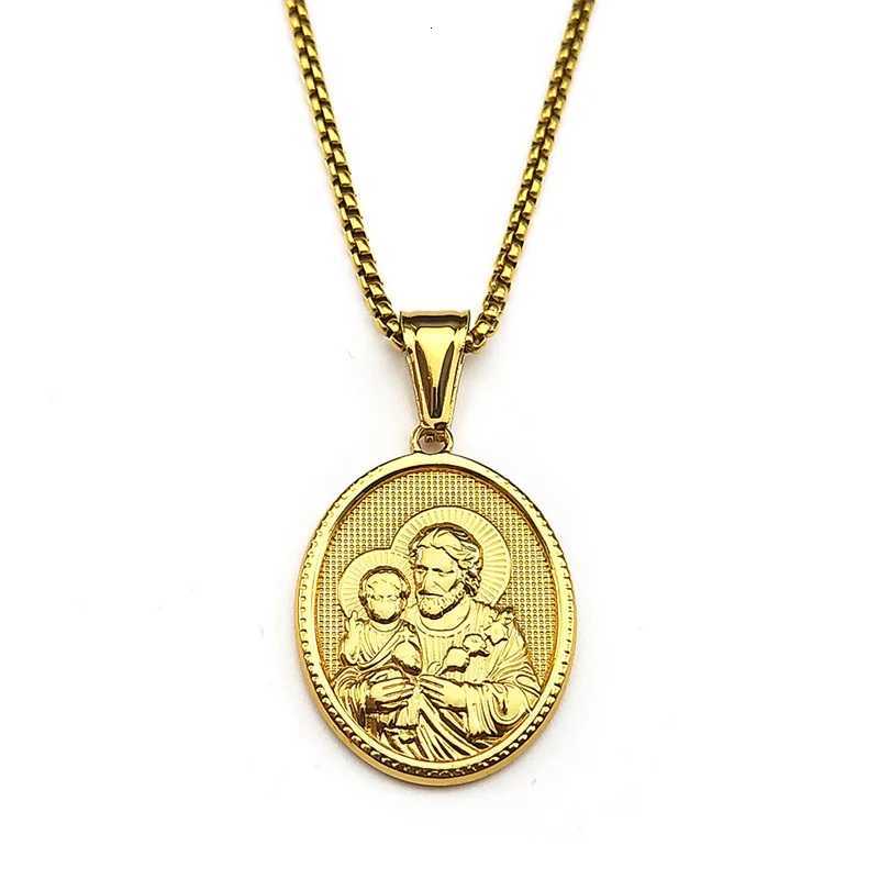 Saint Joseph Religious Jesus Medal Necklace for Women Men Stainless Steel Gold Color Necklaces Gift Amulet Jewelry W250718