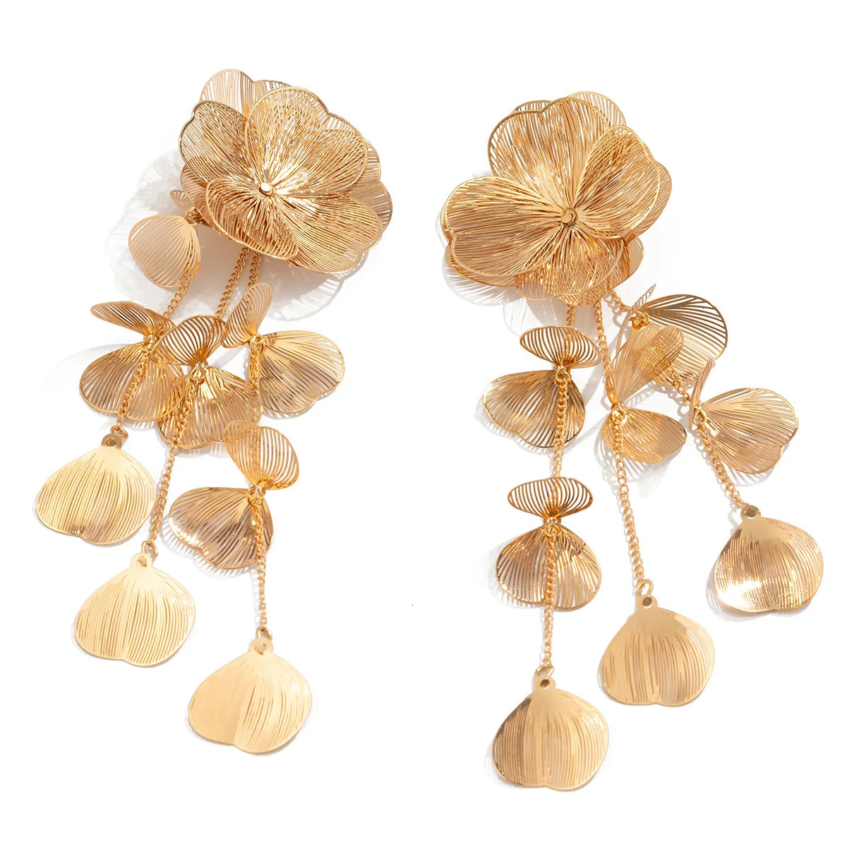 Ingemark Romantic Leaf Petal Flower Drop Earrings for Women Wed Bridal Kpop Long Tassel Hanging Piercing Earring Wed Accessories 250716