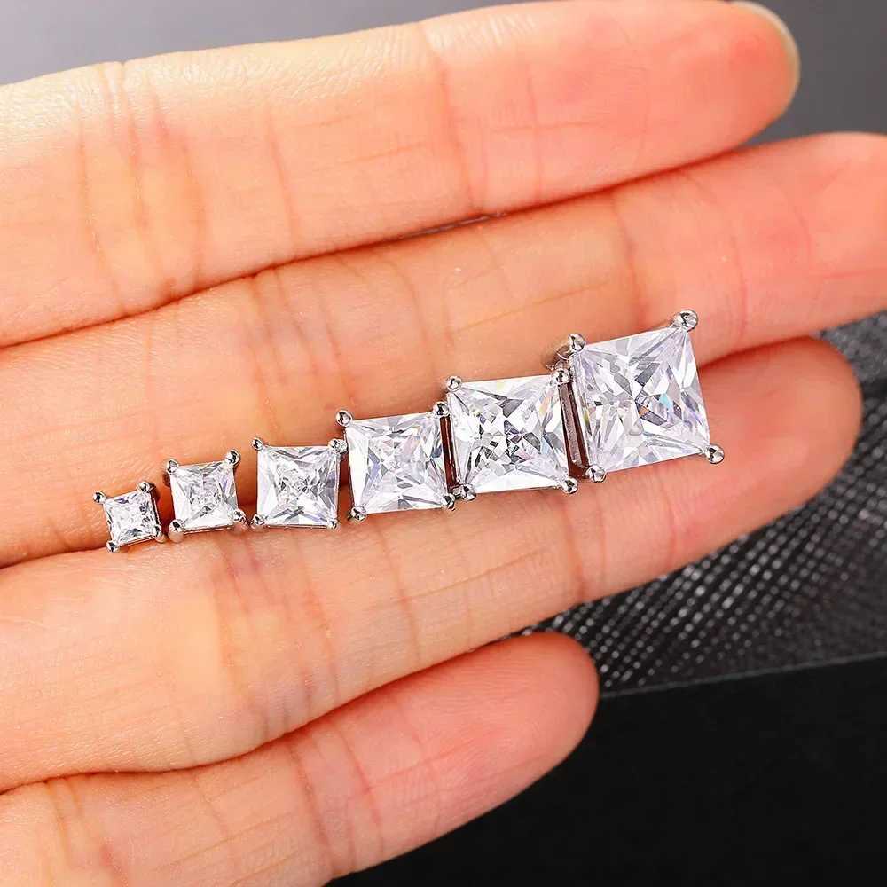 1 Pair Trend Square Zircon Piercing Stud Earrings For Men Women Classic Gold Silver Color Ear Accessories Fashion Jewelry XJ250718