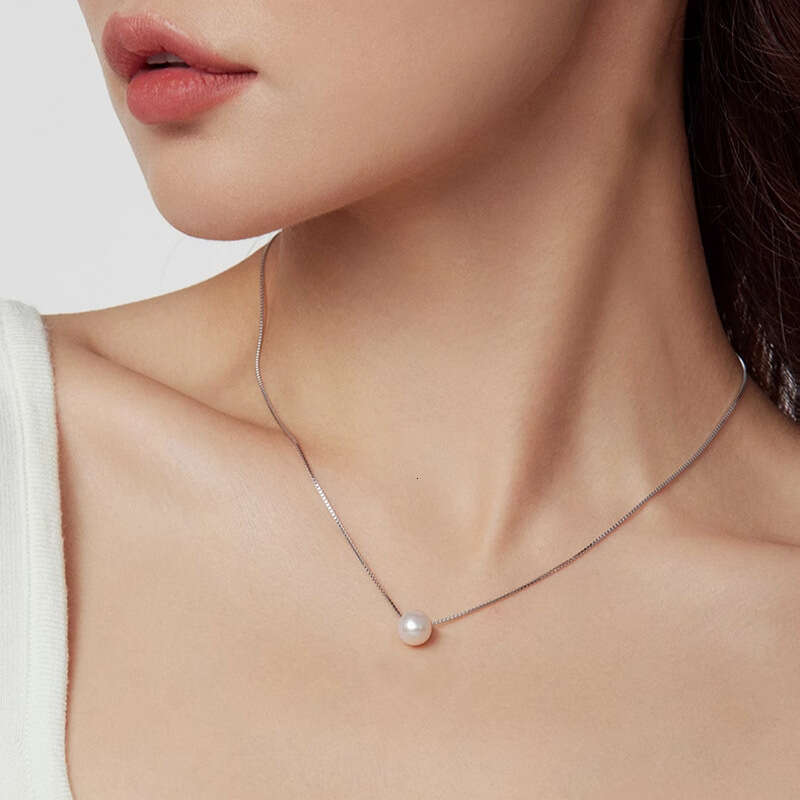 Korean Fashion Simple INS Style Freshwater Necklace Pure Sier Versatile Single Pearl Pendant for Women