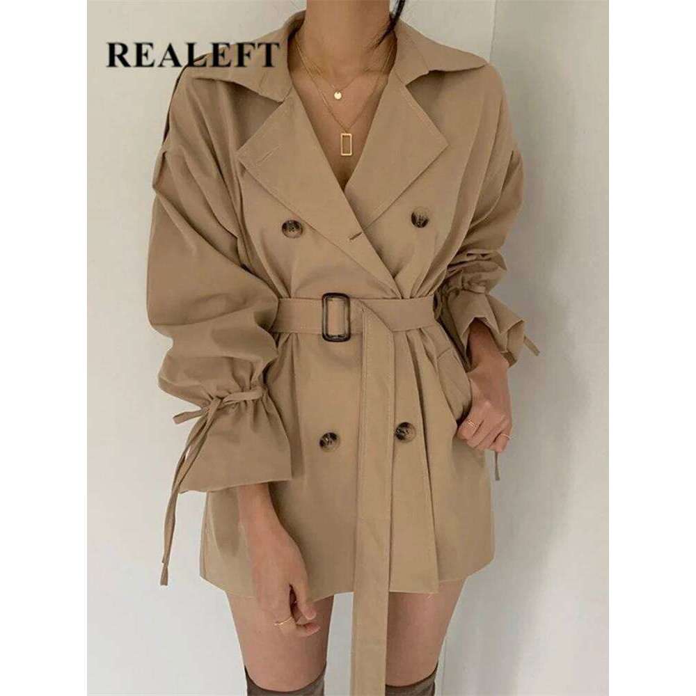 hoodie New Autumn Winter Khaki Minimalist Women's Coat Sashes Windbreaker Loose Flare Sleeve Double Breasted Trench jacket