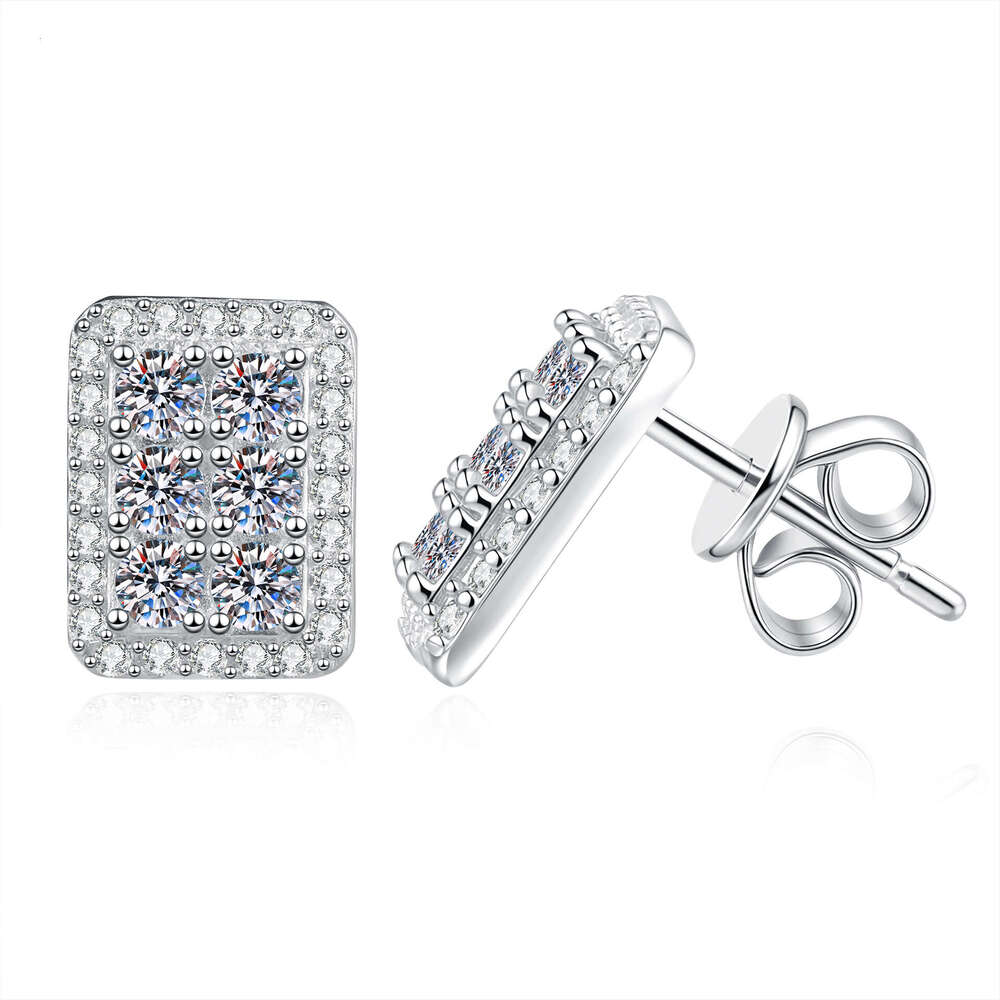S Pure Sier Moissanite Full Dia Sparkling Sugar Cube Japanese and Korean Simple Light Niche Ins Style Earrings fa1