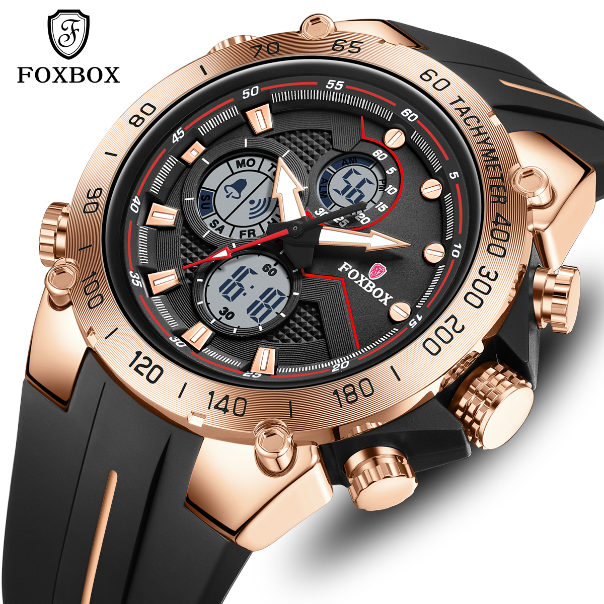 LIGE Men's Quartz Electronic Dual Display Watch Multifunctional Electronic Watch Chronograph Alarm Clock Weekly and Monthly Display 24 Hours Stud