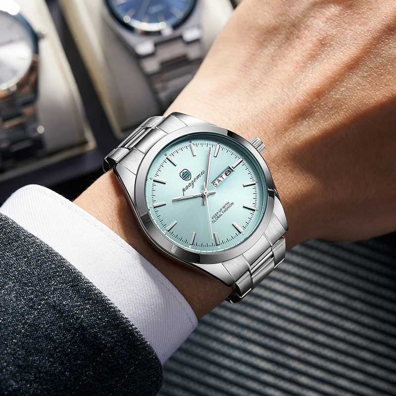 PAZOMU Luxury Men Watch Date Week Waterproof Luminous Stainless Steel Watch For Man Casual Quartz Mens Watches Male Sport+Box W250718
